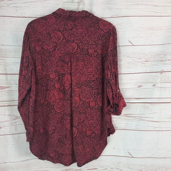 Rock & Republic Rose Print Button Front Blouse Shirt Top High Low Large - Picture 5 of 5
